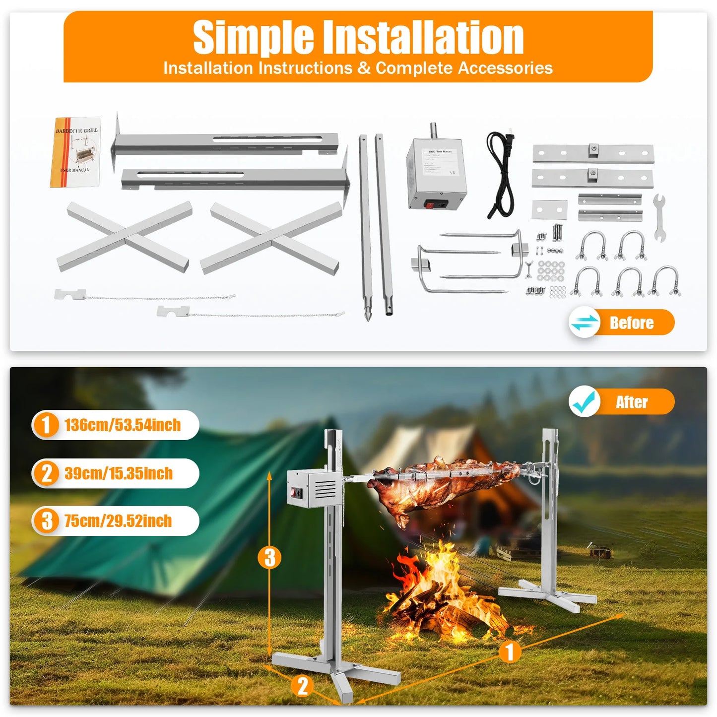 Feature Electric BBQ Rotisserie Grill Kit Stainless