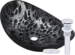 MNO Premium Oval Tempered Glass Vessel Bathroom Sink Drain