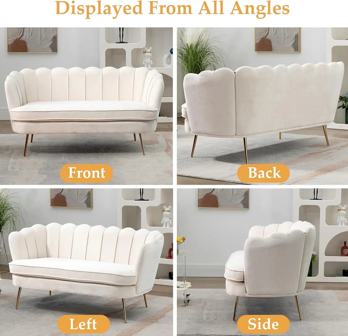 XMSJ Modern Chenille Loveseat Sofa 2 Seater With Gold Legs