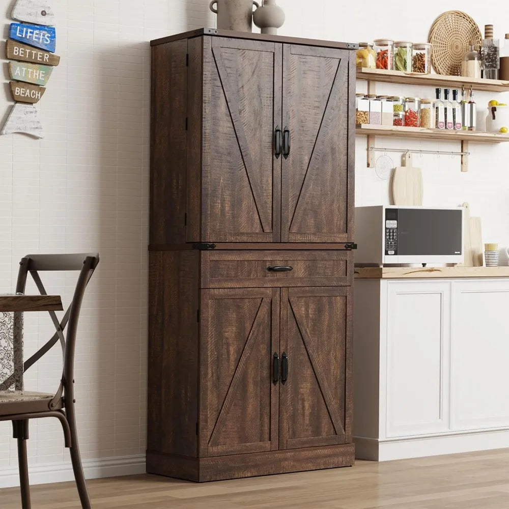 RBXCH Farmhouse Pantry Cabinet With 3 Drawers And Shelves