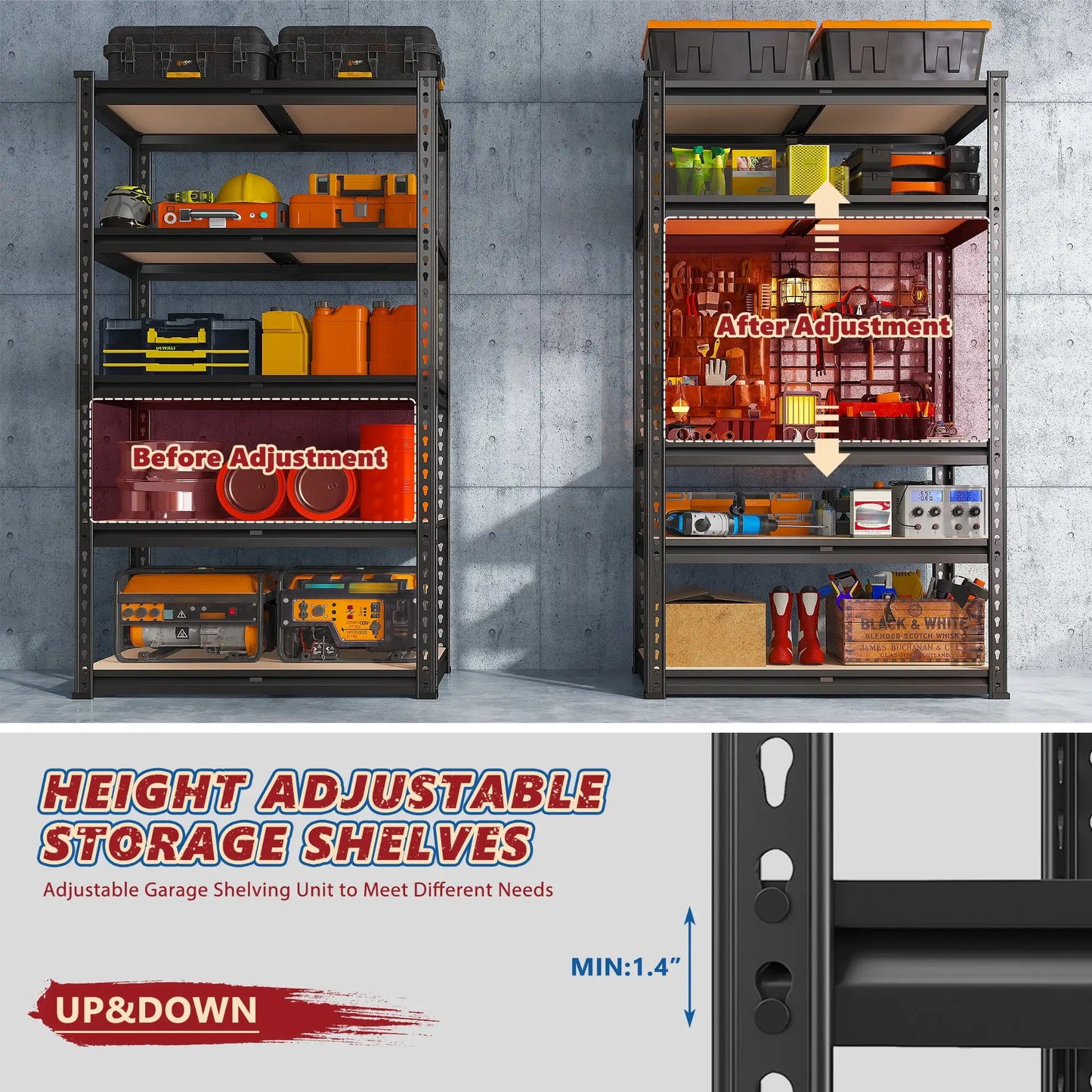 XMSJ 5 Tier Garage Shelving Heavy Duty Storage Shelves