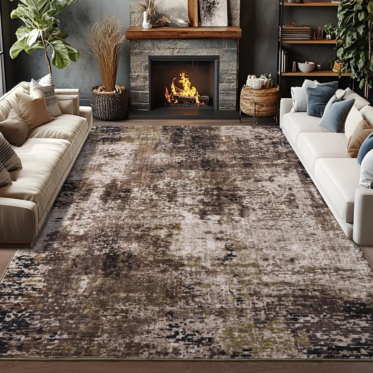Noahas Modern Abstract Living Room Area Rug Machine Washable