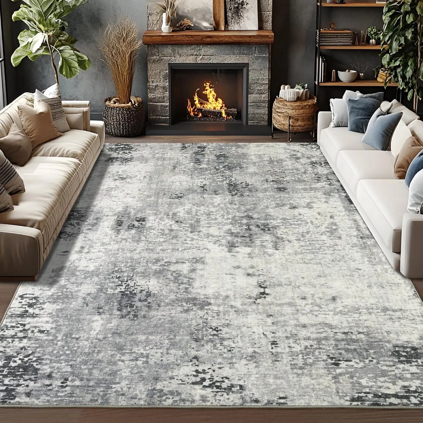 Noahas Modern Abstract Living Room Area Rug Machine Washable