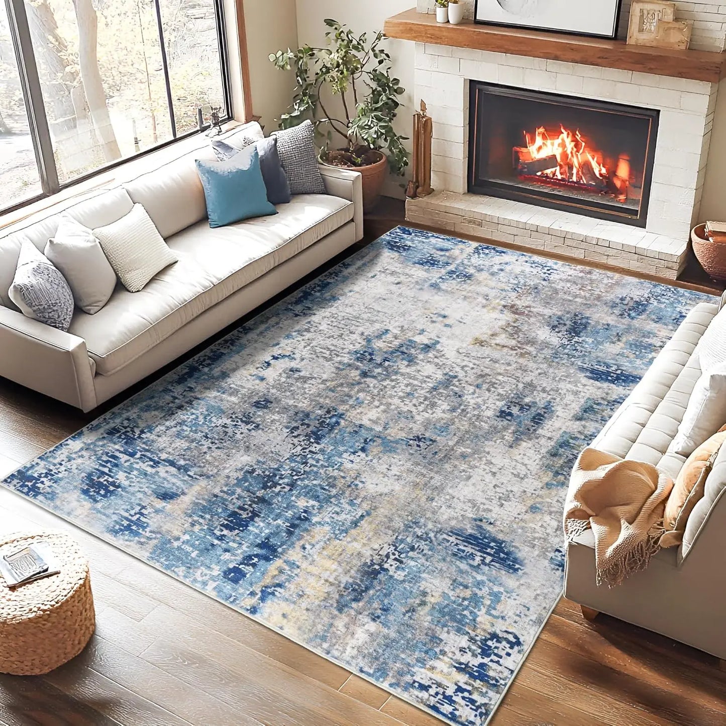 Noahas Modern Abstract Living Room Area Rug Machine Washable