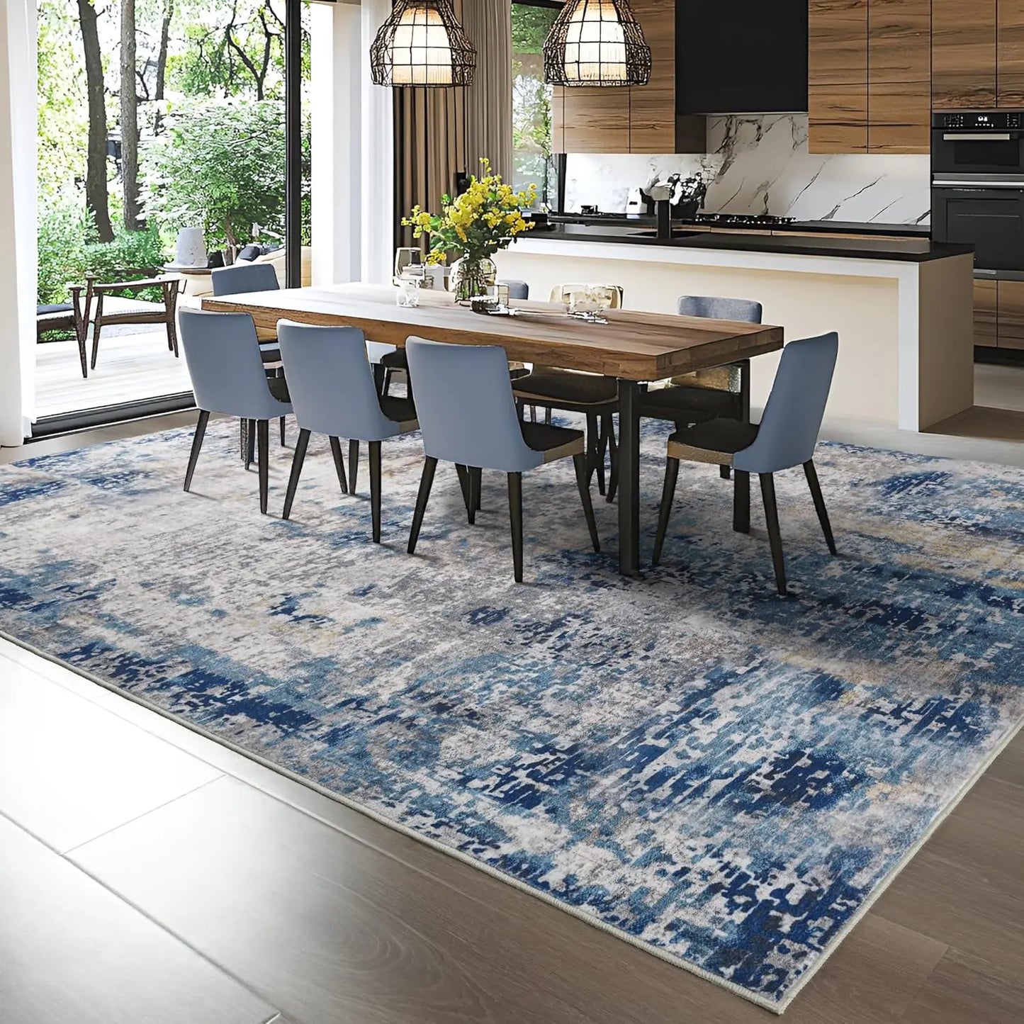 Noahas Modern Abstract Living Room Area Rug Machine Washable