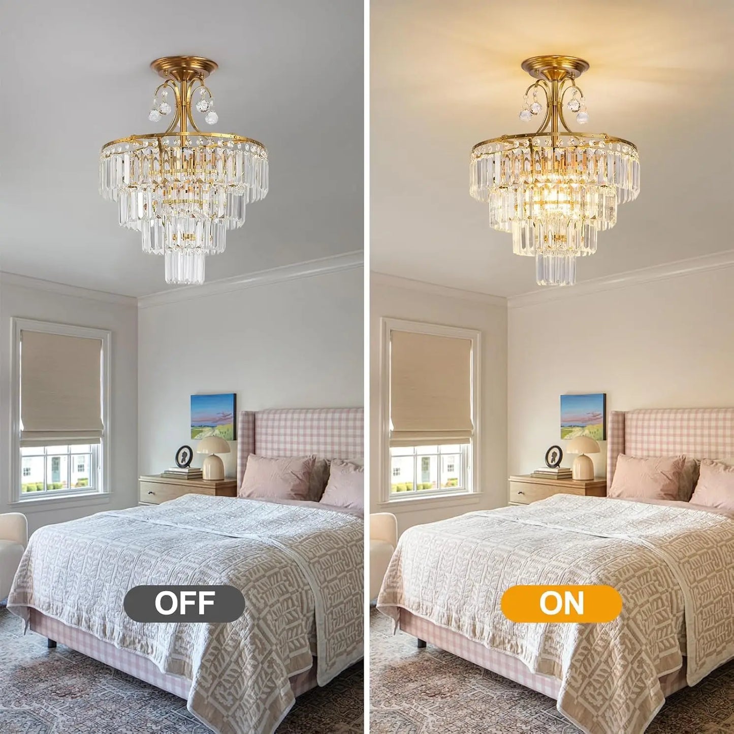 Semi Flush Crystal Chandelier With E14 Base Ceiling Light