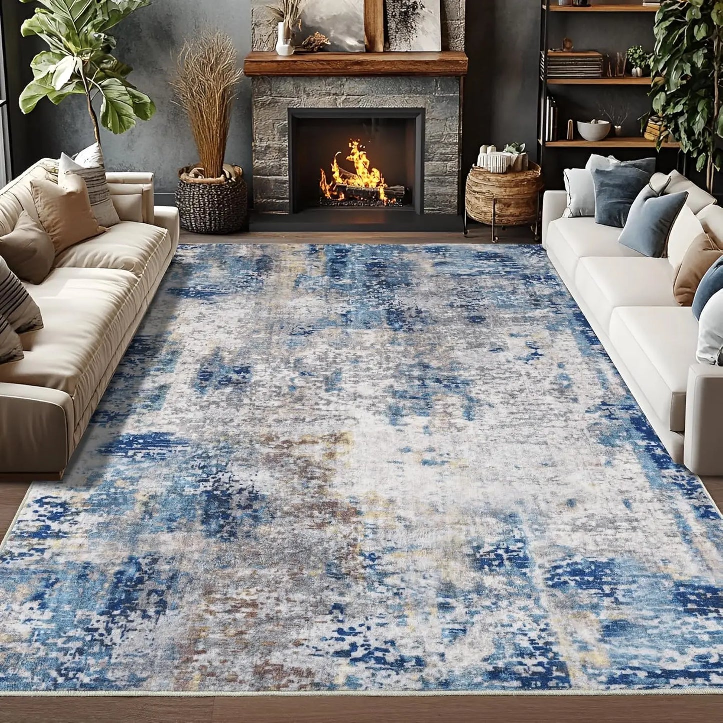 Noahas Modern Abstract Living Room Area Rug Machine Washable