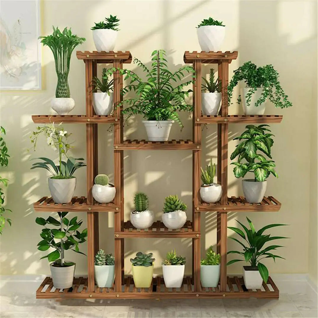 BINGOPA UNHO Multi Tier Plant Stand Indoor Outdoor Wood