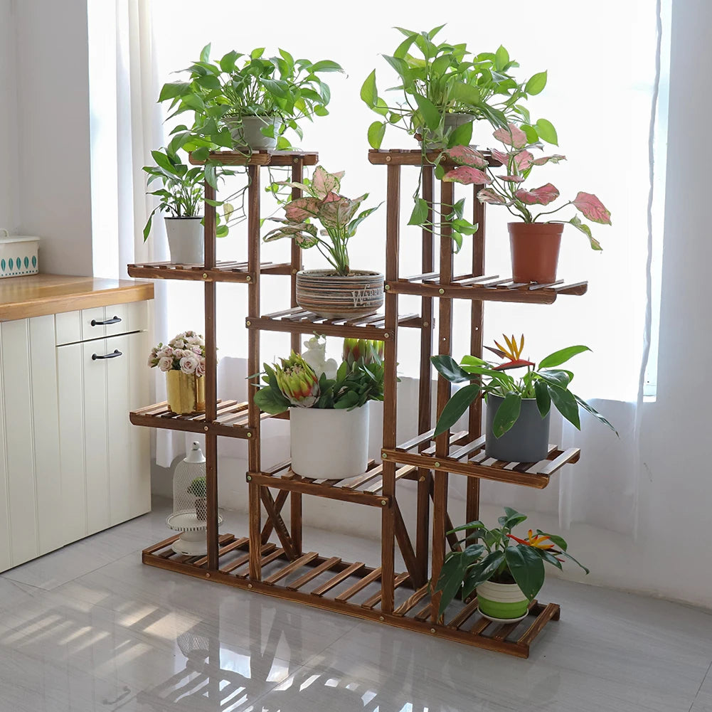 BINGOPA UNHO Multi Tier Plant Stand Indoor Outdoor Wood