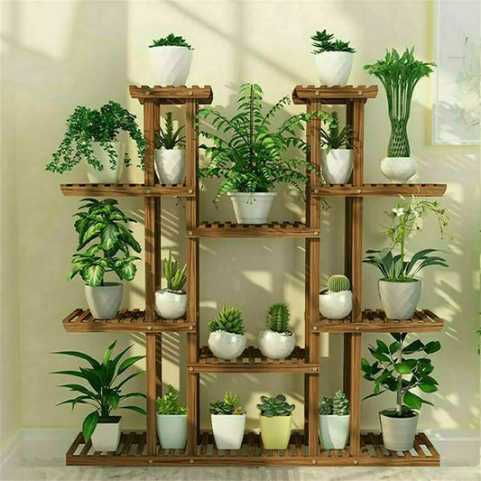 BINGOPA UNHO Multi Tier Plant Stand Indoor Outdoor Wood