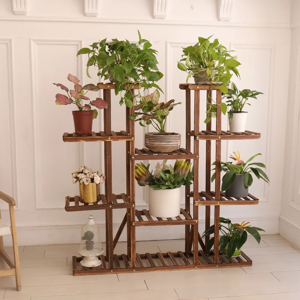 BINGOPA UNHO Multi Tier Plant Stand Indoor Outdoor Wood