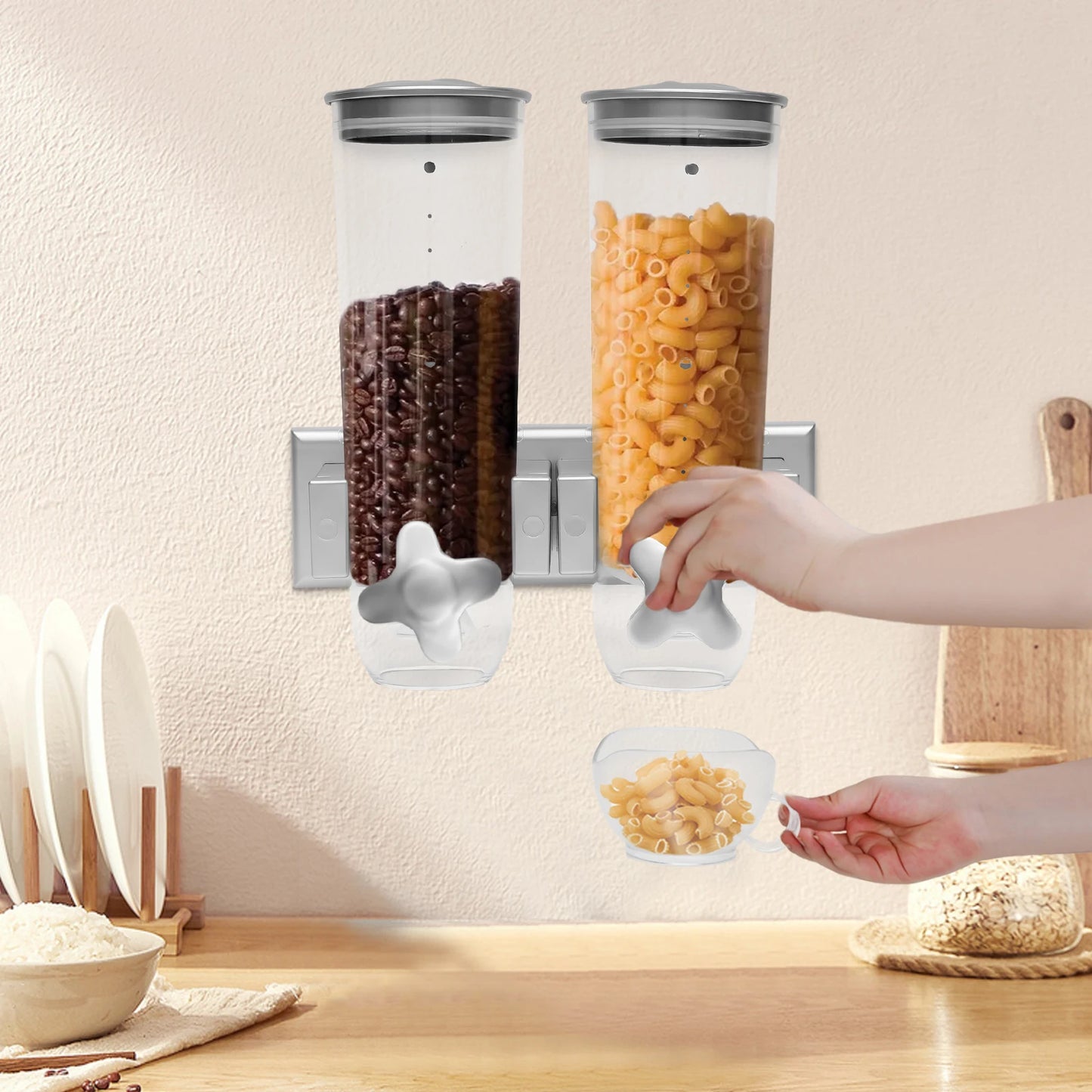 Hign-concerned Wall Mount Dry Food Dispenser Dual Buckets