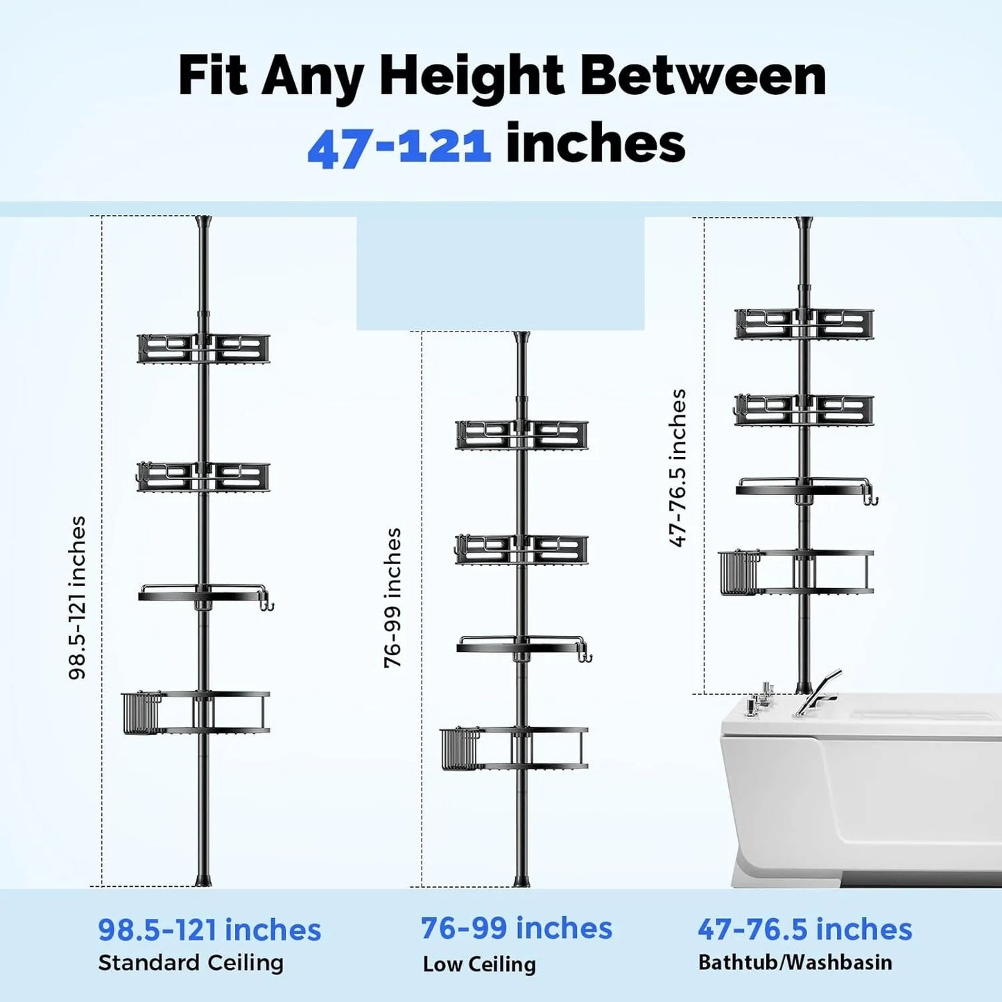 Hign-concerned Corner Shower Caddy Tension Pole Four Tier