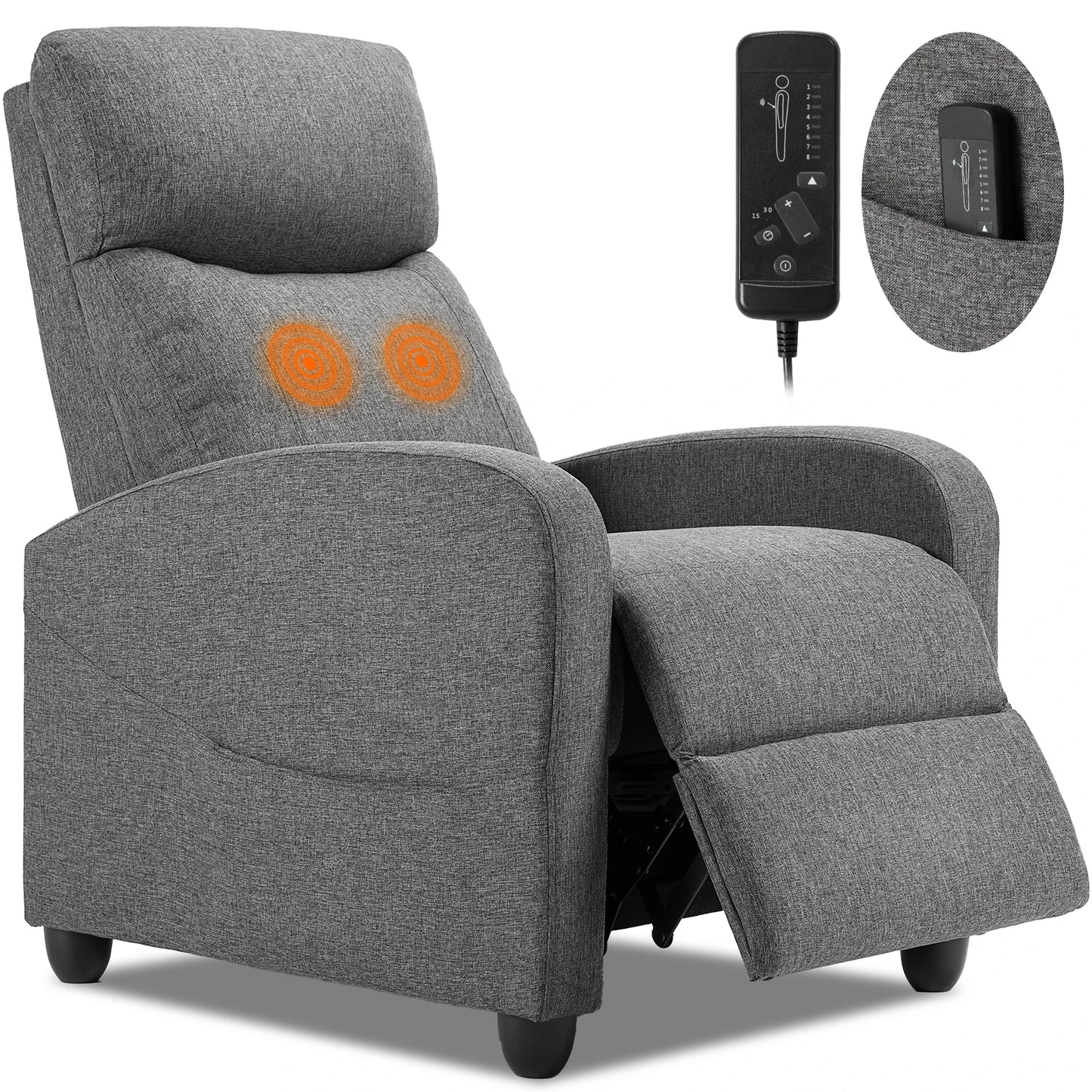 JHK Recliner Chair Massage Sofa Fabric With Lumbar Support