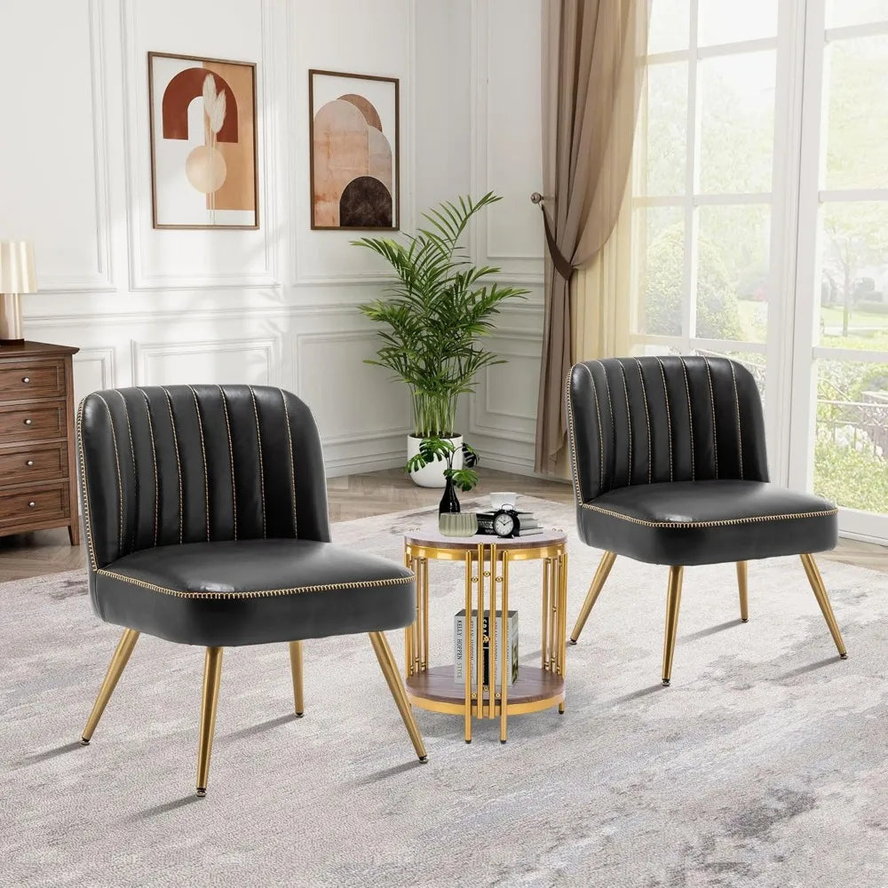 ANGDUO Faux Leather Accent Chairs Set Of 2 With Metal Legs