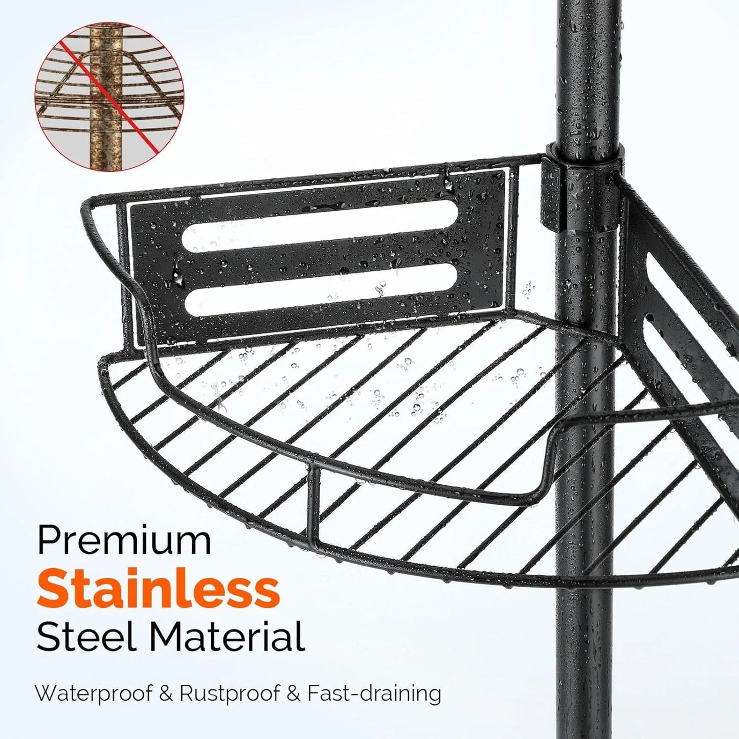 Hign-concerned Corner Shower Caddy Tension Pole Four Tier