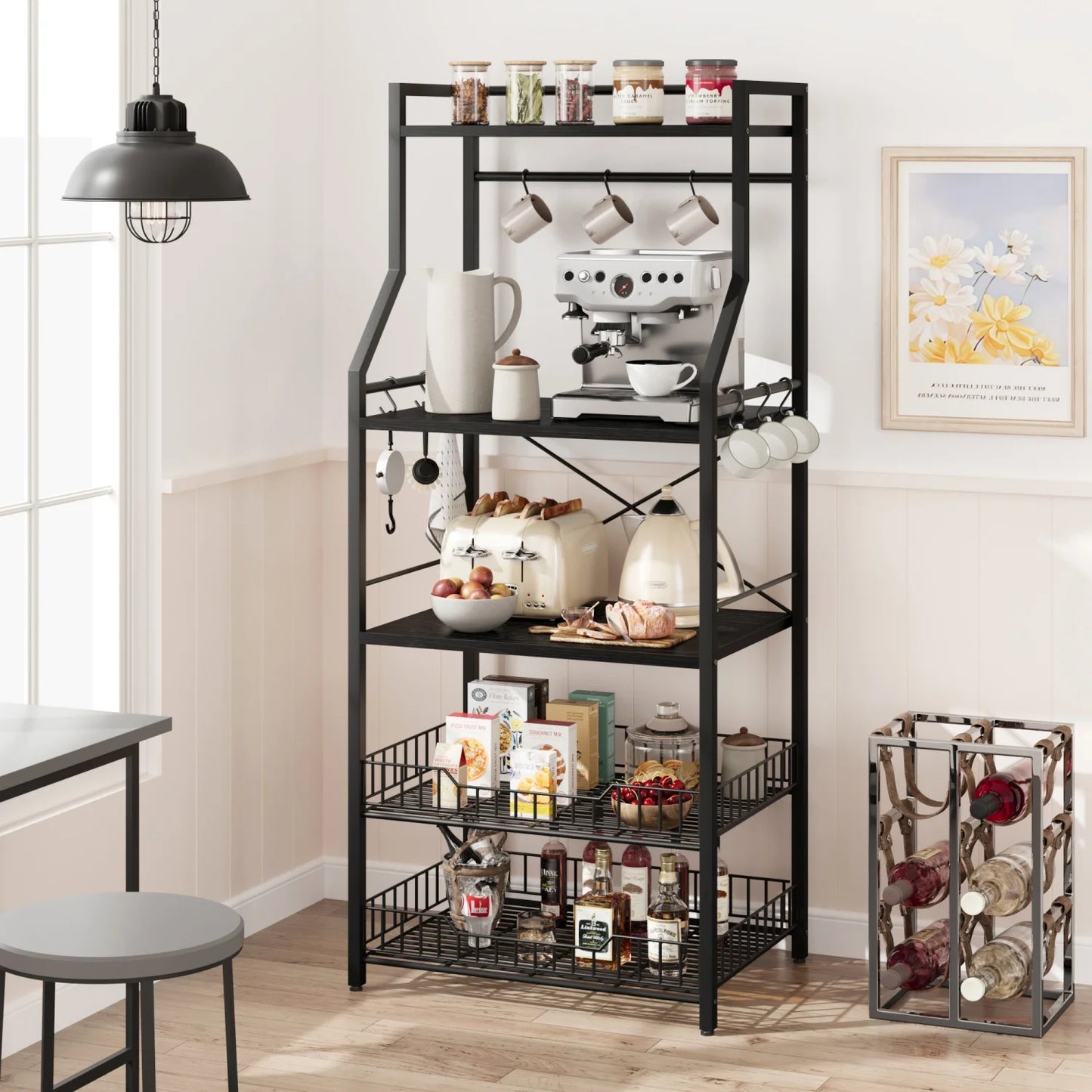 HiMISH Kitchen Bakers Rack Microwave Oven Stand With Baskets