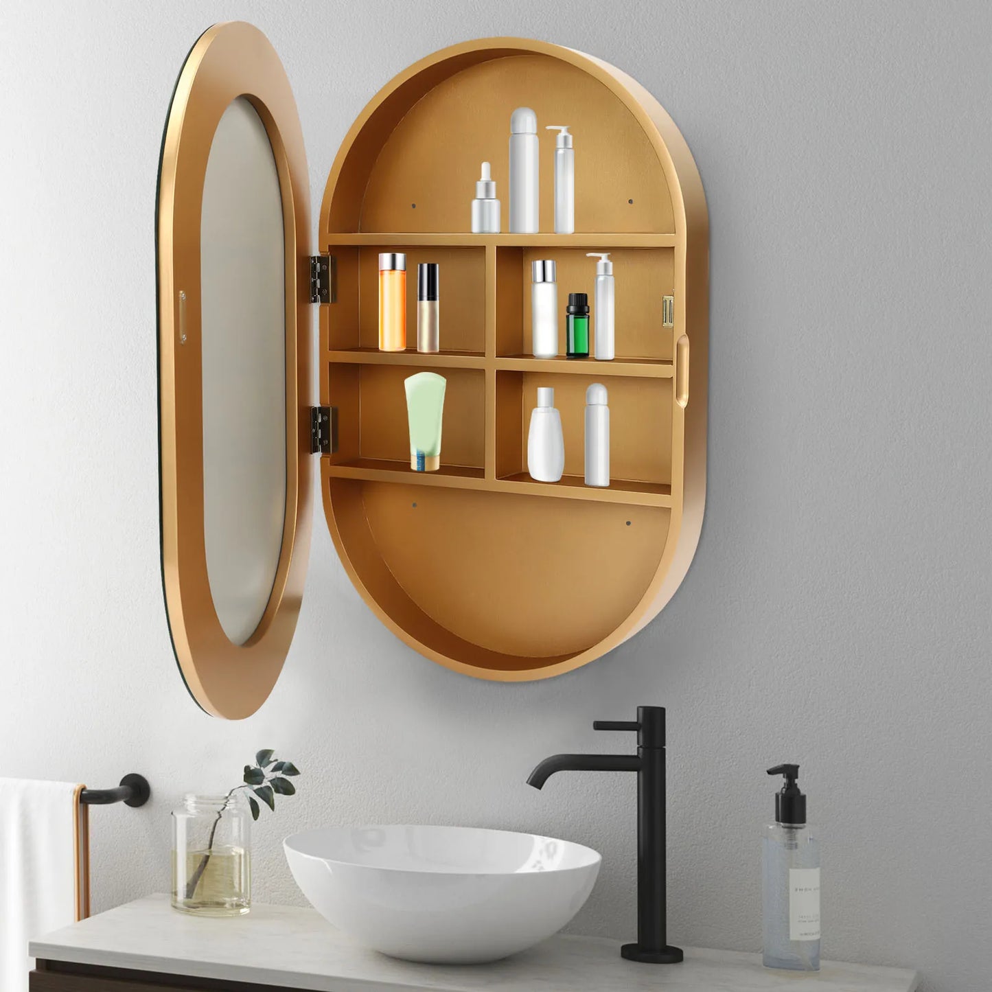 Feature Three Tier Wall Mounted Mirror Cabinet For Bathroom
