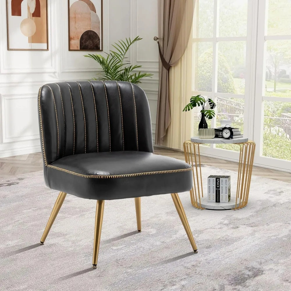 ANGDUO Faux Leather Accent Chairs Set Of 2 With Metal Legs