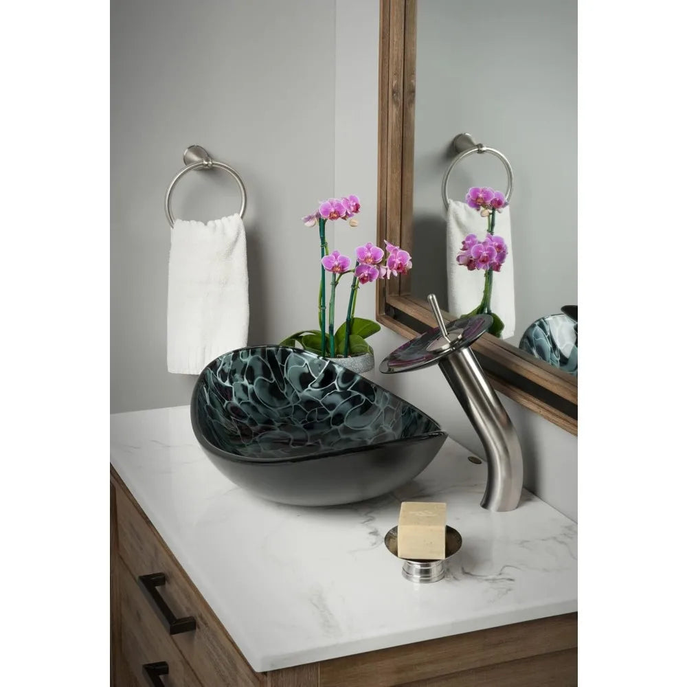 MNO Premium Oval Tempered Glass Vessel Bathroom Sink Drain