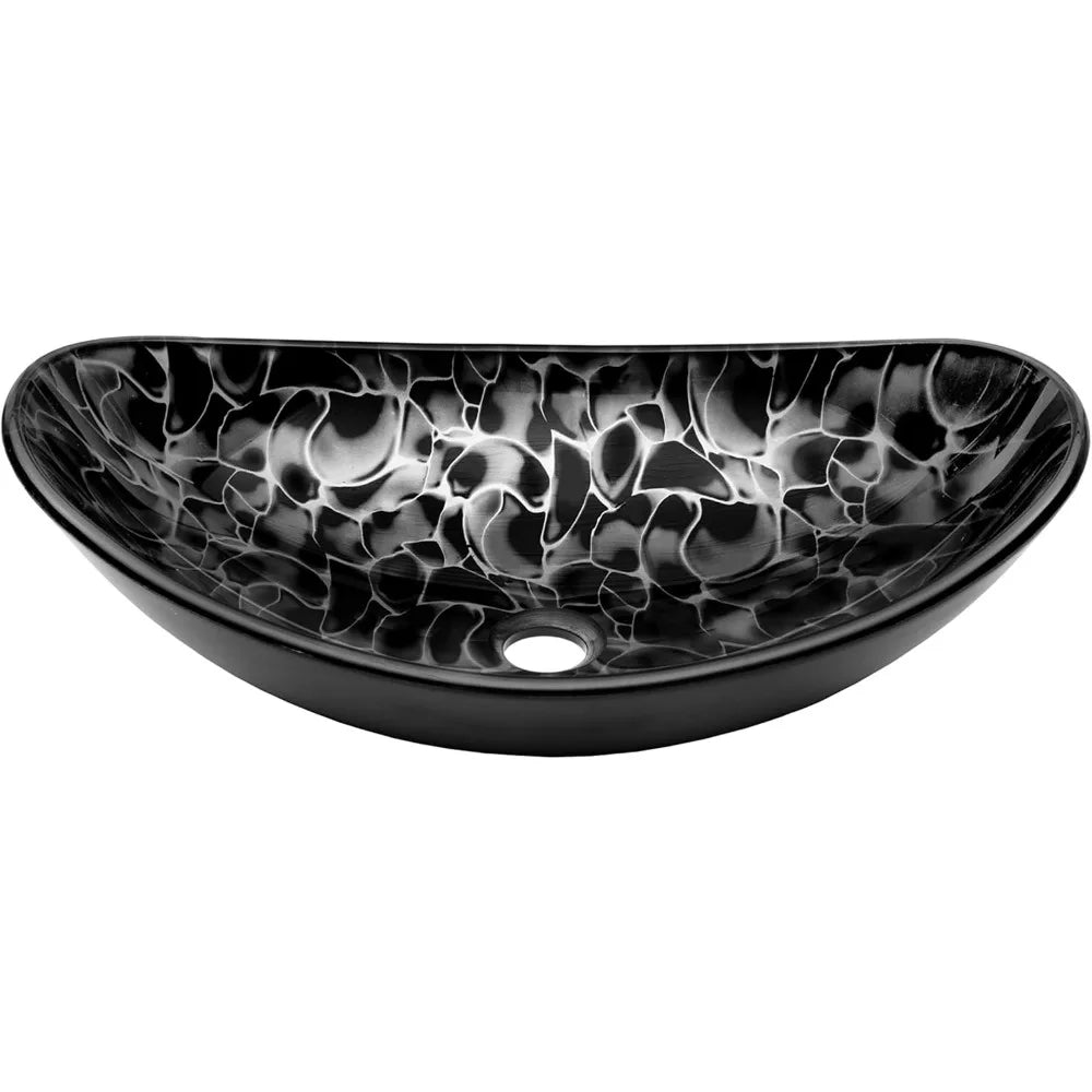 MNO Premium Oval Tempered Glass Vessel Bathroom Sink Drain