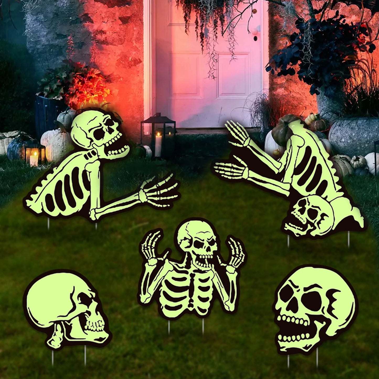Guangdong Halloween Skeleton Stakes Set Of 5 Glow Signs