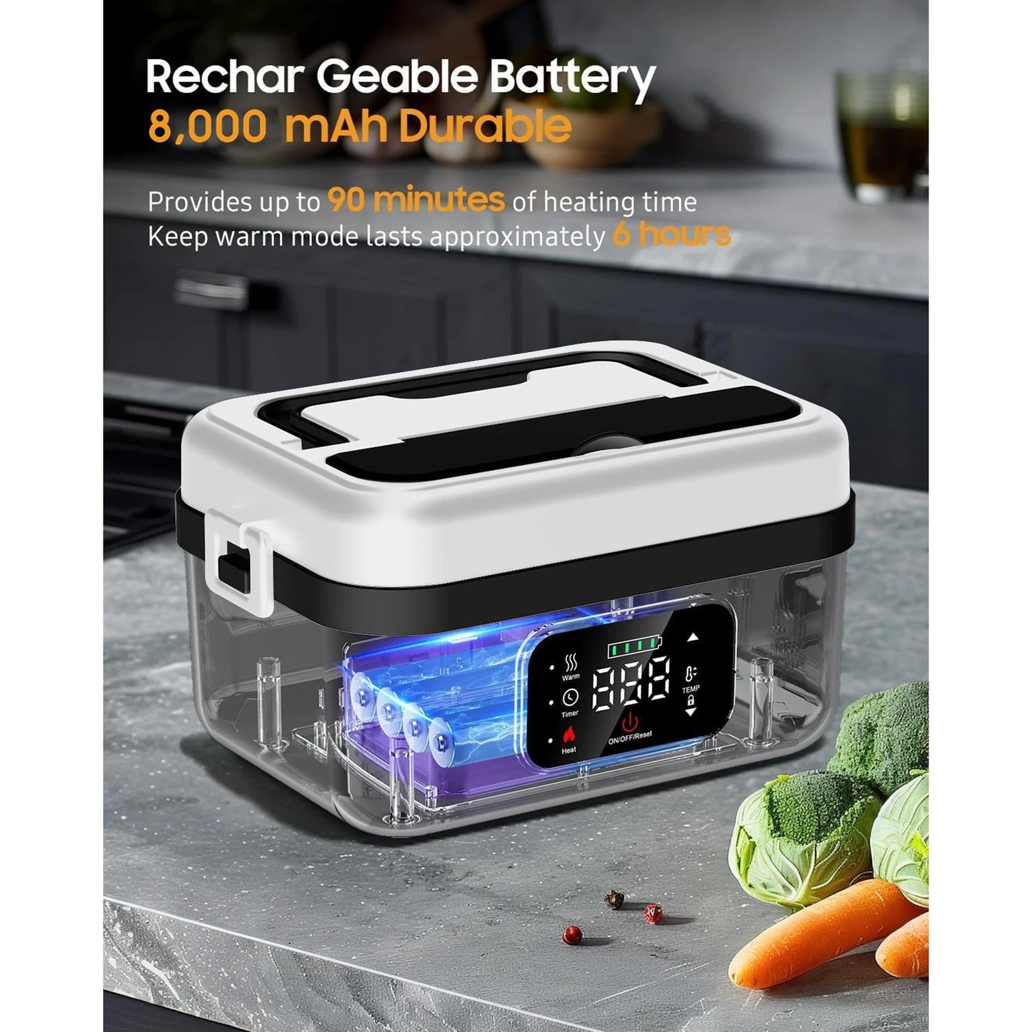 Feature 8000mAh Rechargeable Timer Lunch Box 1L Warmer