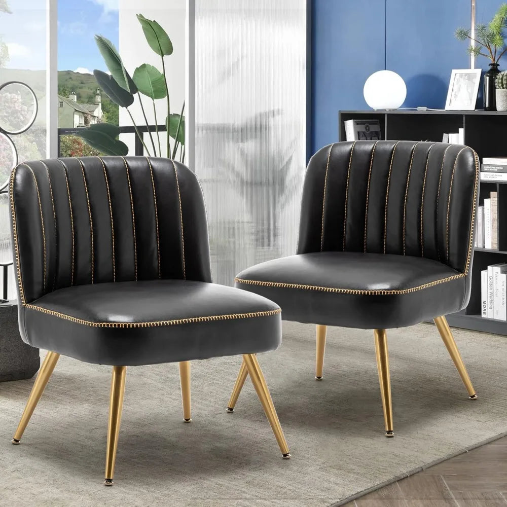 ANGDUO Faux Leather Accent Chairs Set Of 2 With Metal Legs