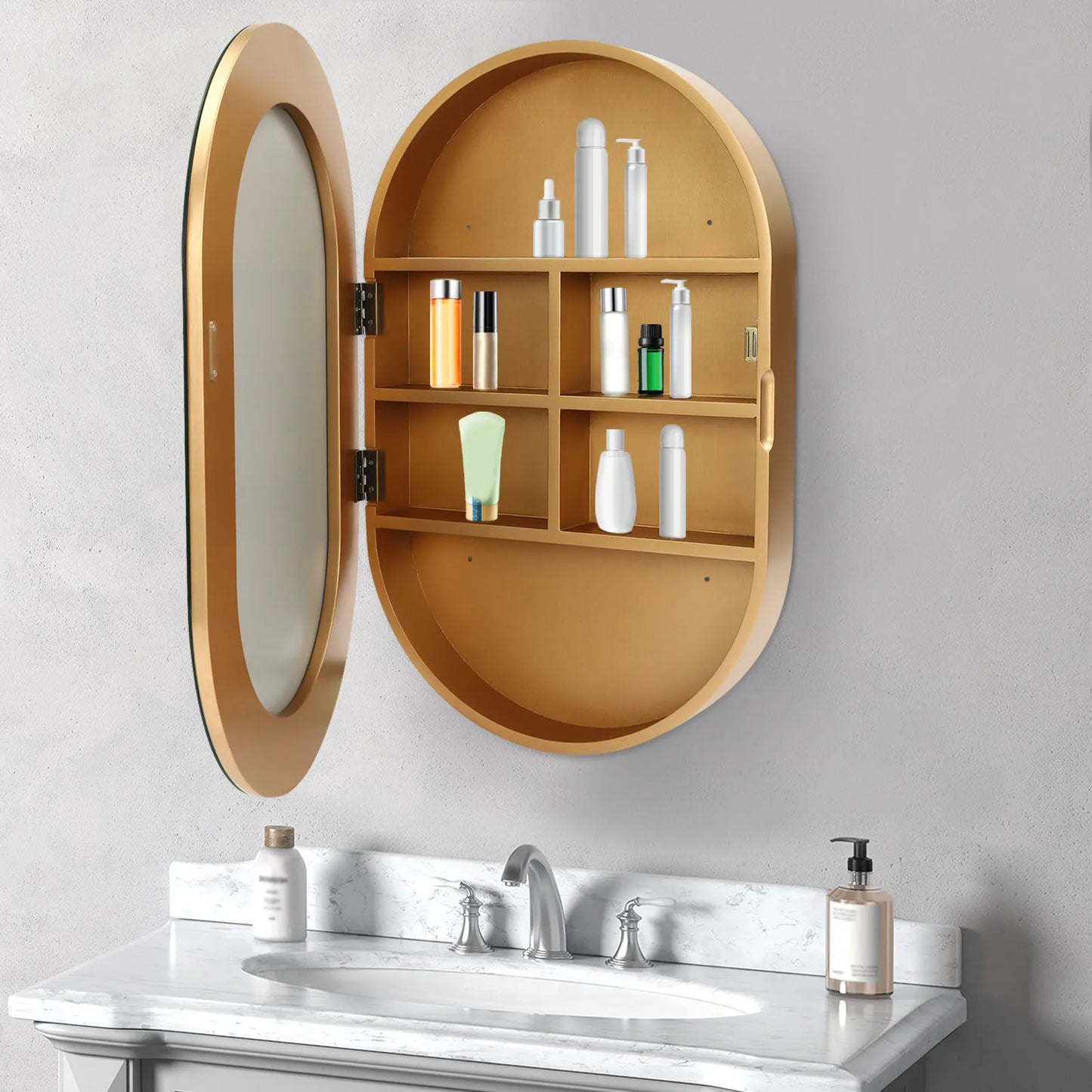 Feature Three Tier Wall Mounted Mirror Cabinet For Bathroom