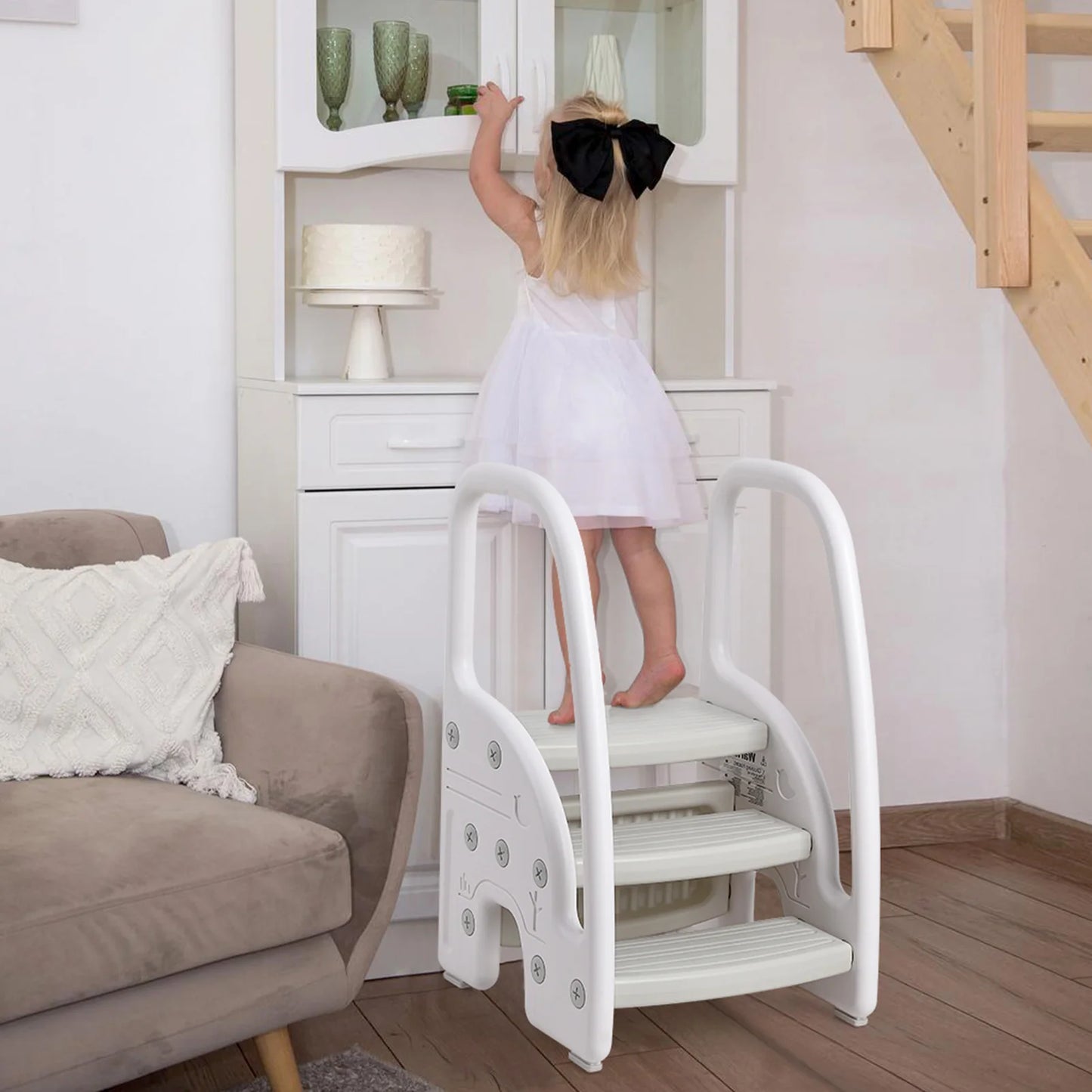 Hign Concerned Toddler Three Step Stool Handles Plastic