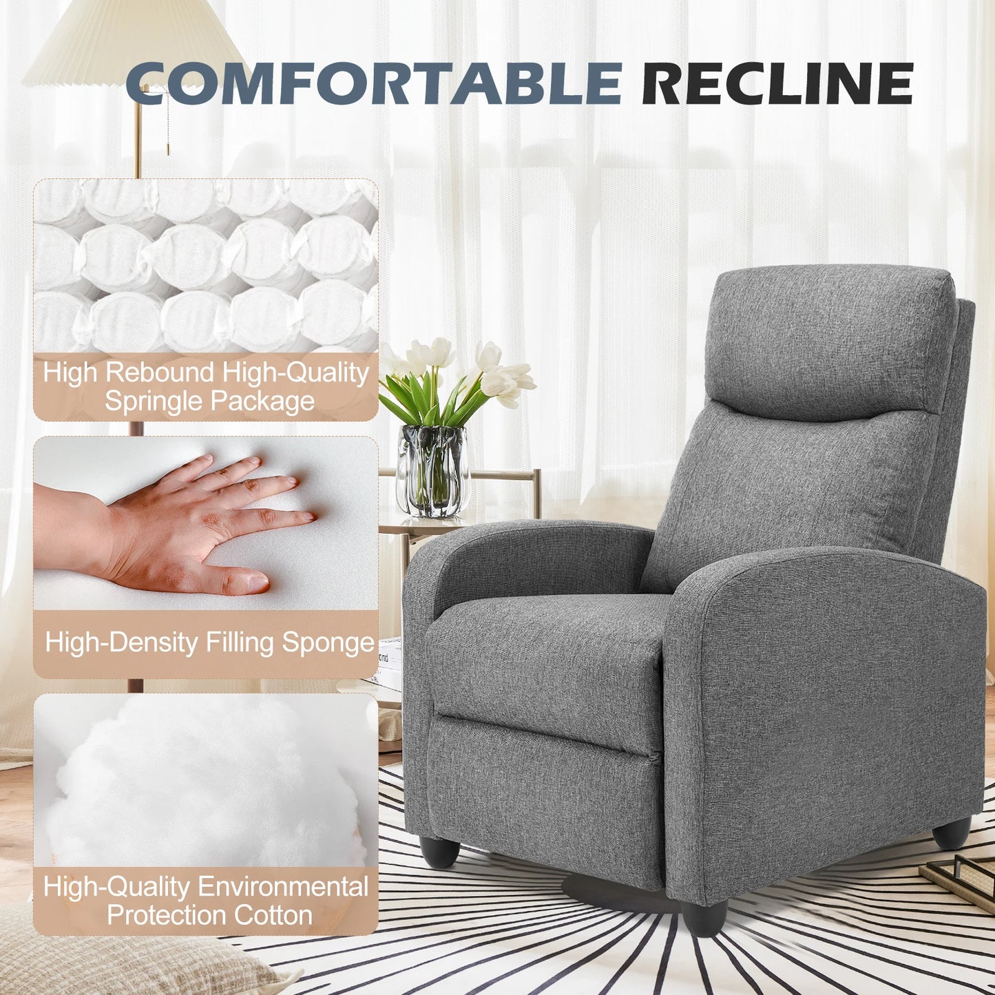 JHK Recliner Chair Massage Sofa Fabric With Lumbar Support