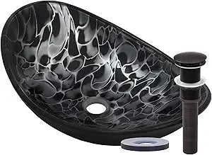 MNO Premium Oval Tempered Glass Vessel Bathroom Sink Drain