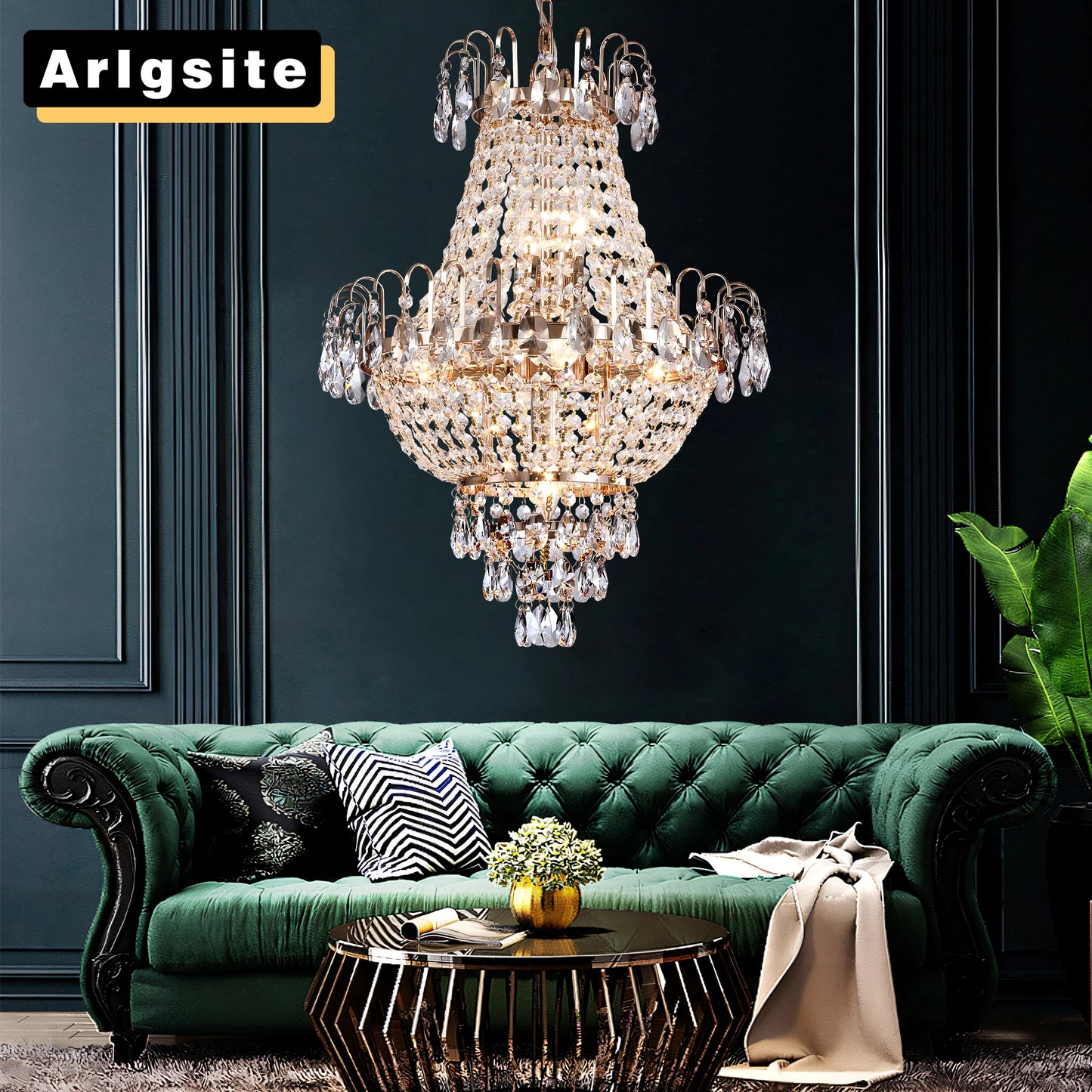 ARLGSITE Crystal Chandelier K9 Crystals Ceiling Light