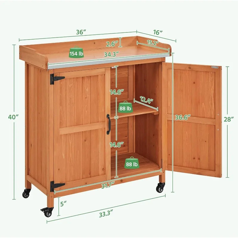 XMSJ Garden Potting Bench Table Outdoor Wooden Workbench