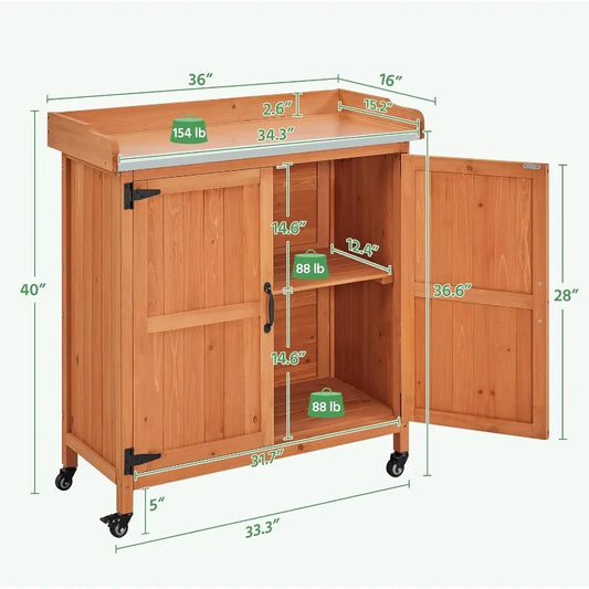 XMSJ Garden Potting Bench Table Outdoor Wooden Workbench