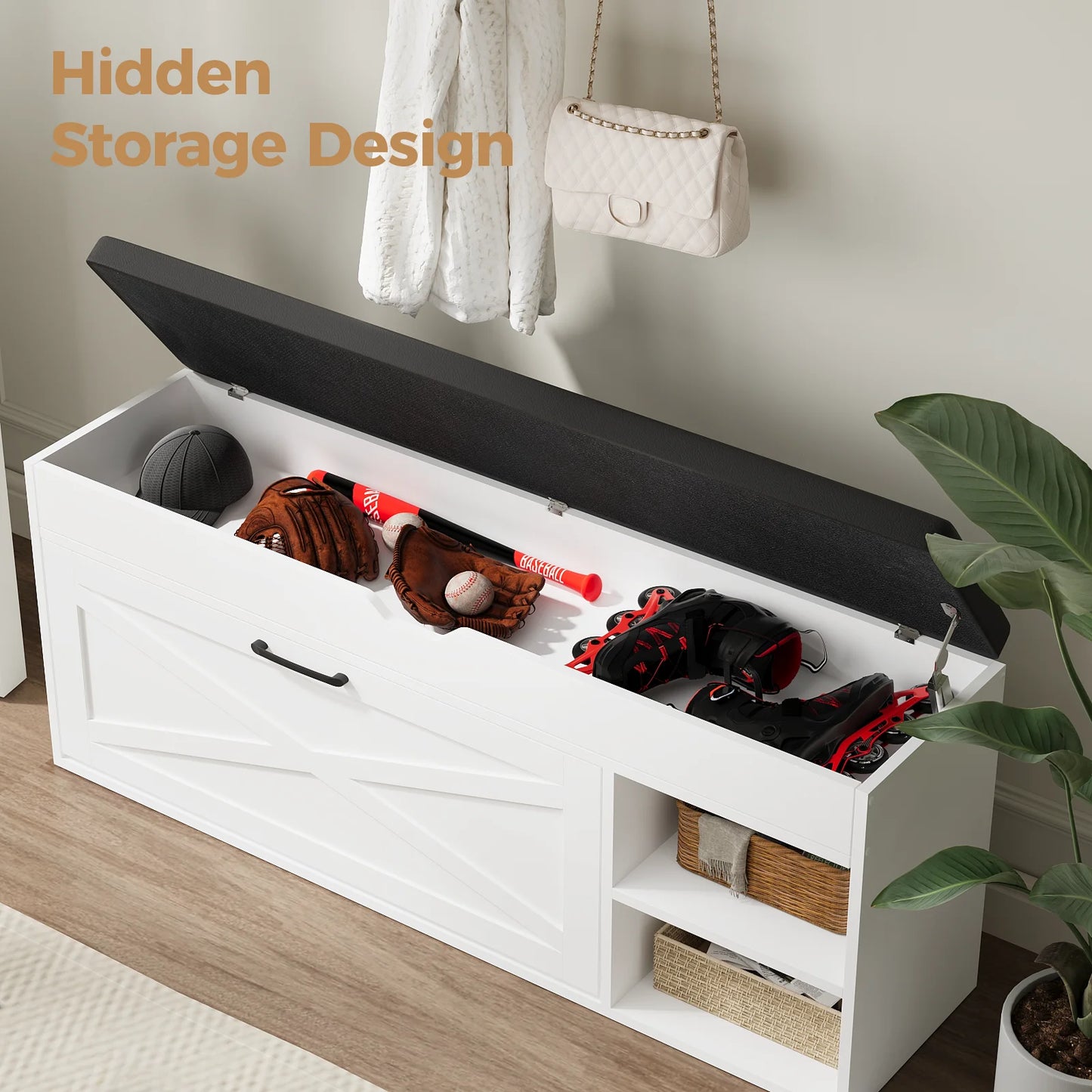 VOWNER Shoe Bench Cabinet Flip Drawers And Compartments