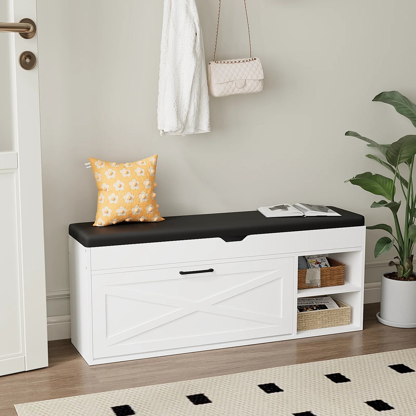 VOWNER Shoe Bench Cabinet Flip Drawers And Compartments