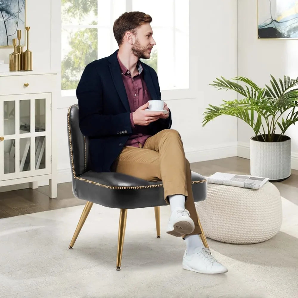 ANGDUO Faux Leather Accent Chairs Set Of 2 With Metal Legs