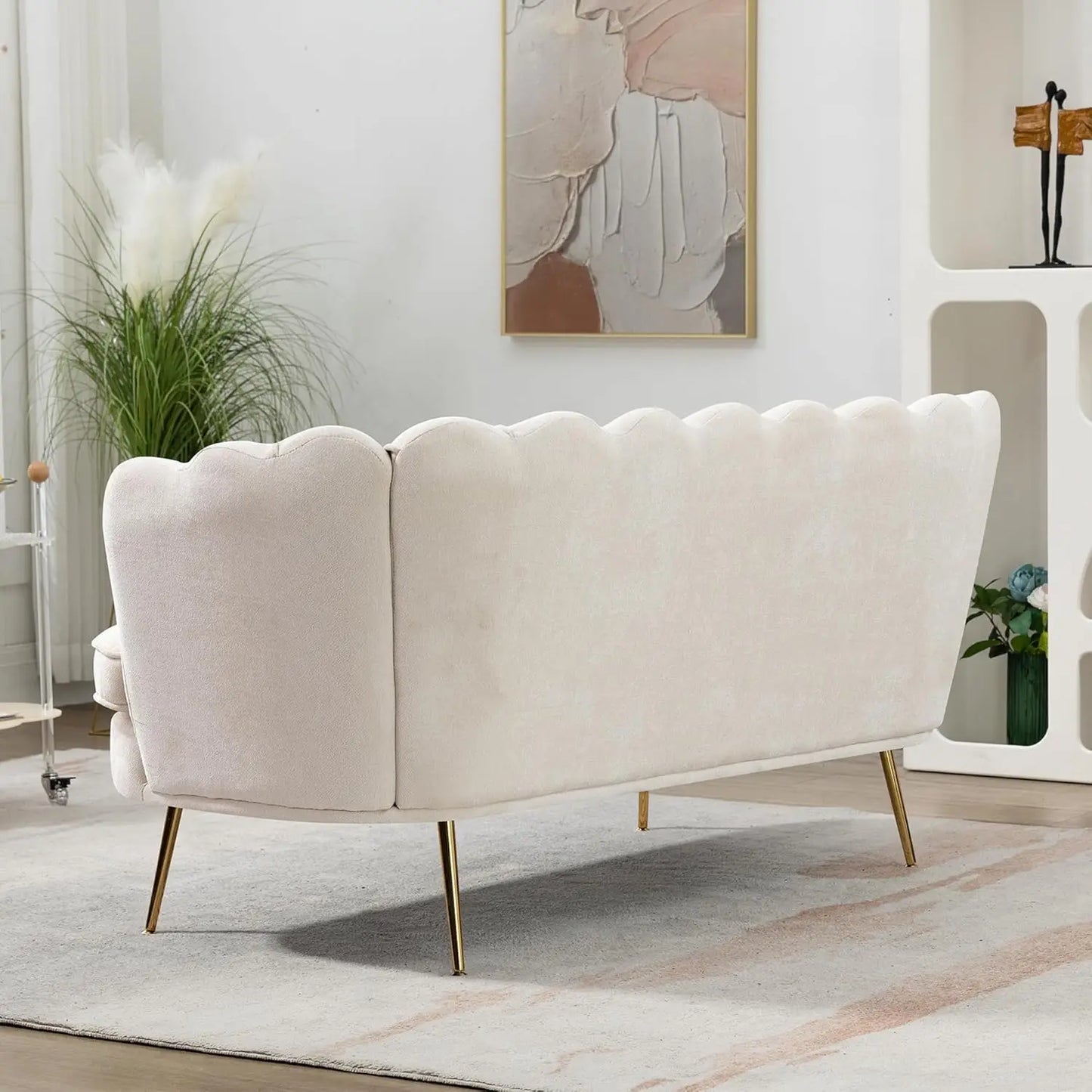 XMSJ Modern Chenille Loveseat Sofa 2 Seater With Gold Legs