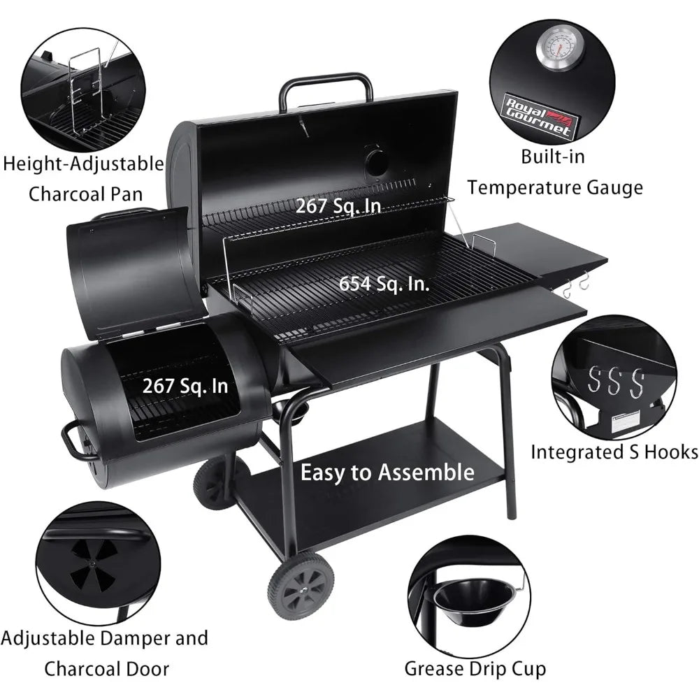 DAFIFY CC2036F Charcoal Grill And Offset Smoker Outdoor BBQ