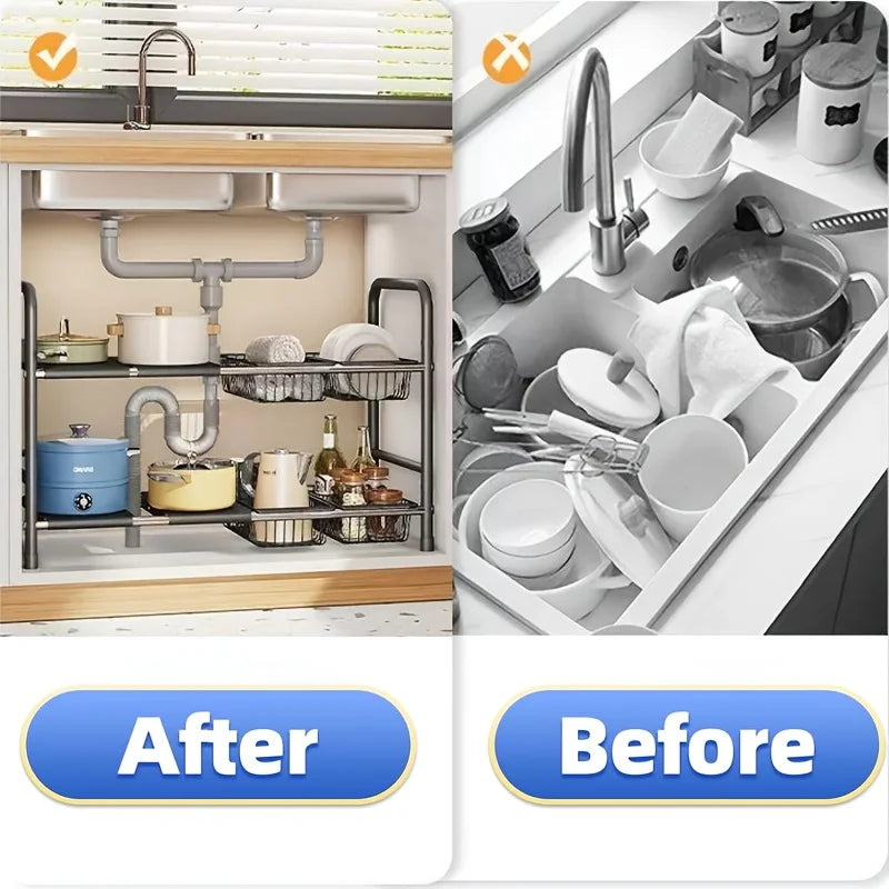 HOMEFISH Dual Tier Under Sink Organizer Kitchen Bath
