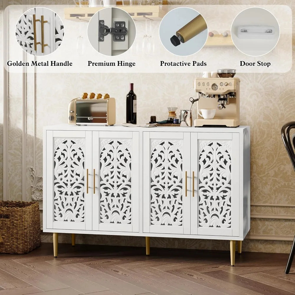ZHUXIANG Vintage Accent Cabinet With Four Doors Storage