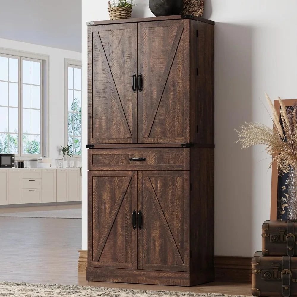 RBXCH Farmhouse Pantry Cabinet With 3 Drawers And Shelves