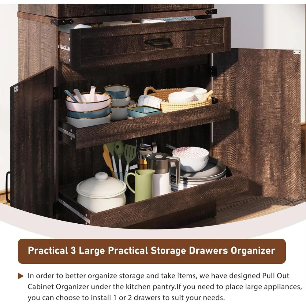 RBXCH Farmhouse Pantry Cabinet With 3 Drawers And Shelves