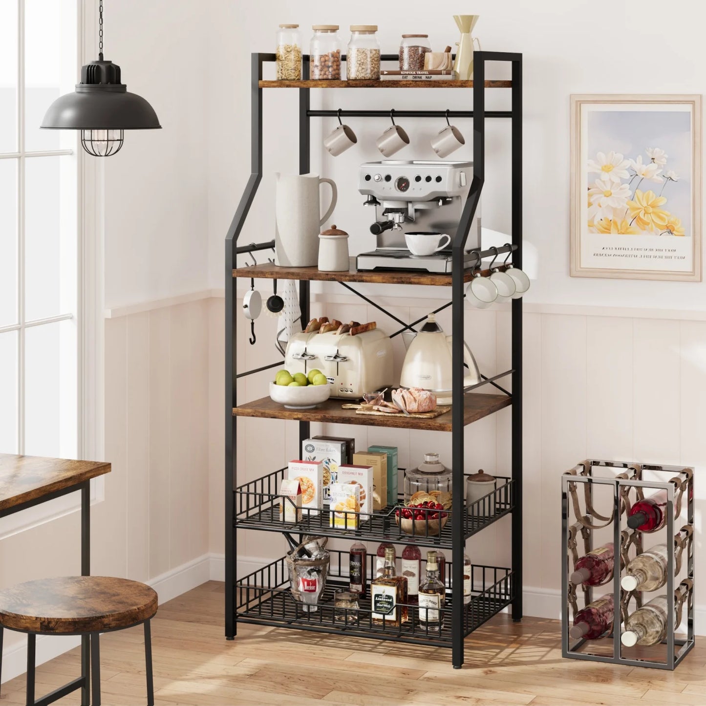HiMISH Kitchen Bakers Rack Microwave Oven Stand With Baskets