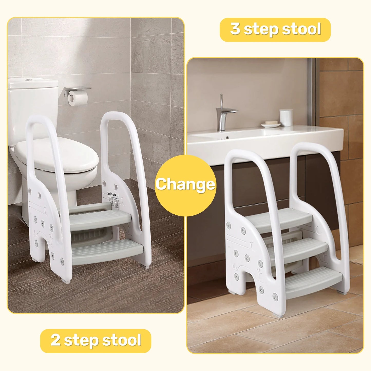 Hign Concerned Toddler Three Step Stool Handles Plastic