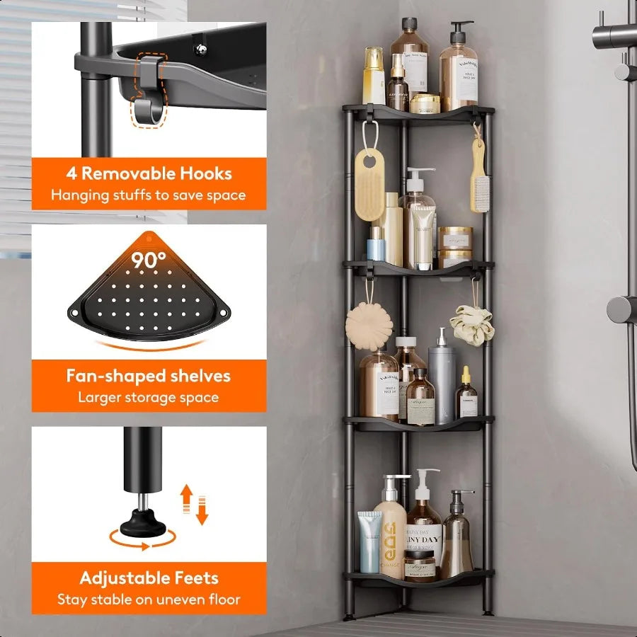 Hign-concerned 4 Tier Floor Shower Caddy Bathroom Organizer