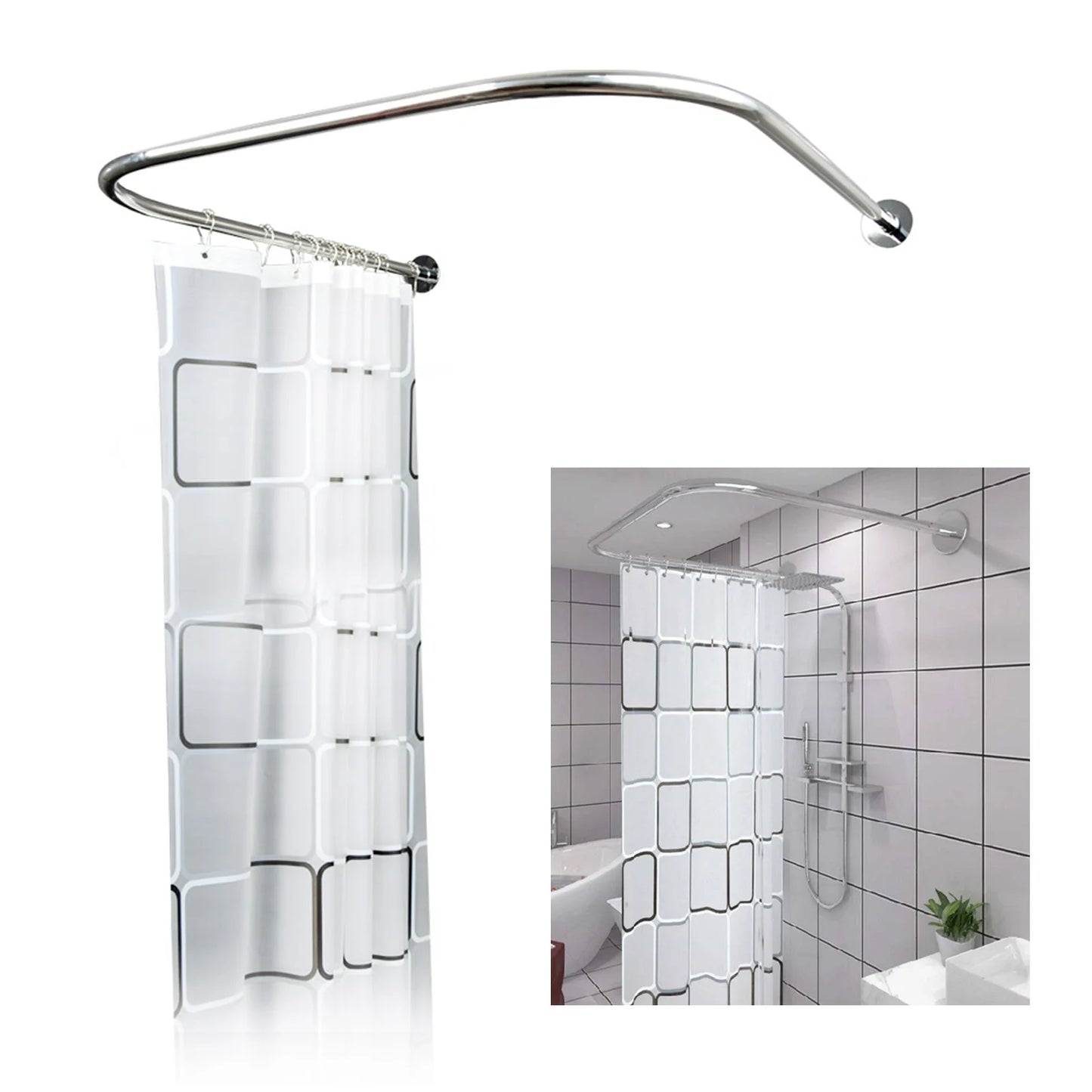 Craft of Weaving Stainless Curved Corner Shower Rod U Shaped