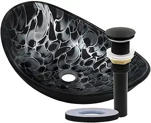 MNO Premium Oval Tempered Glass Vessel Bathroom Sink Drain