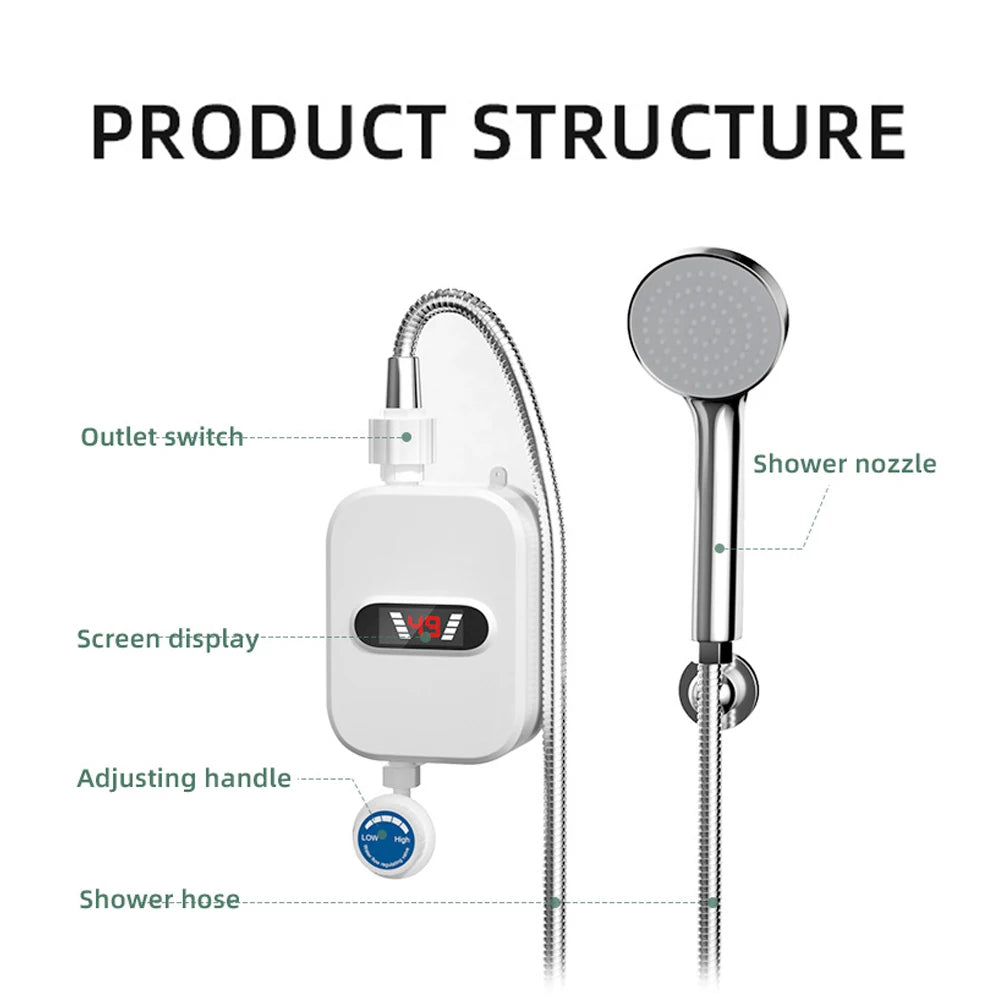 Romellar Bathroom Water Heater LCD Thermostatic Shower